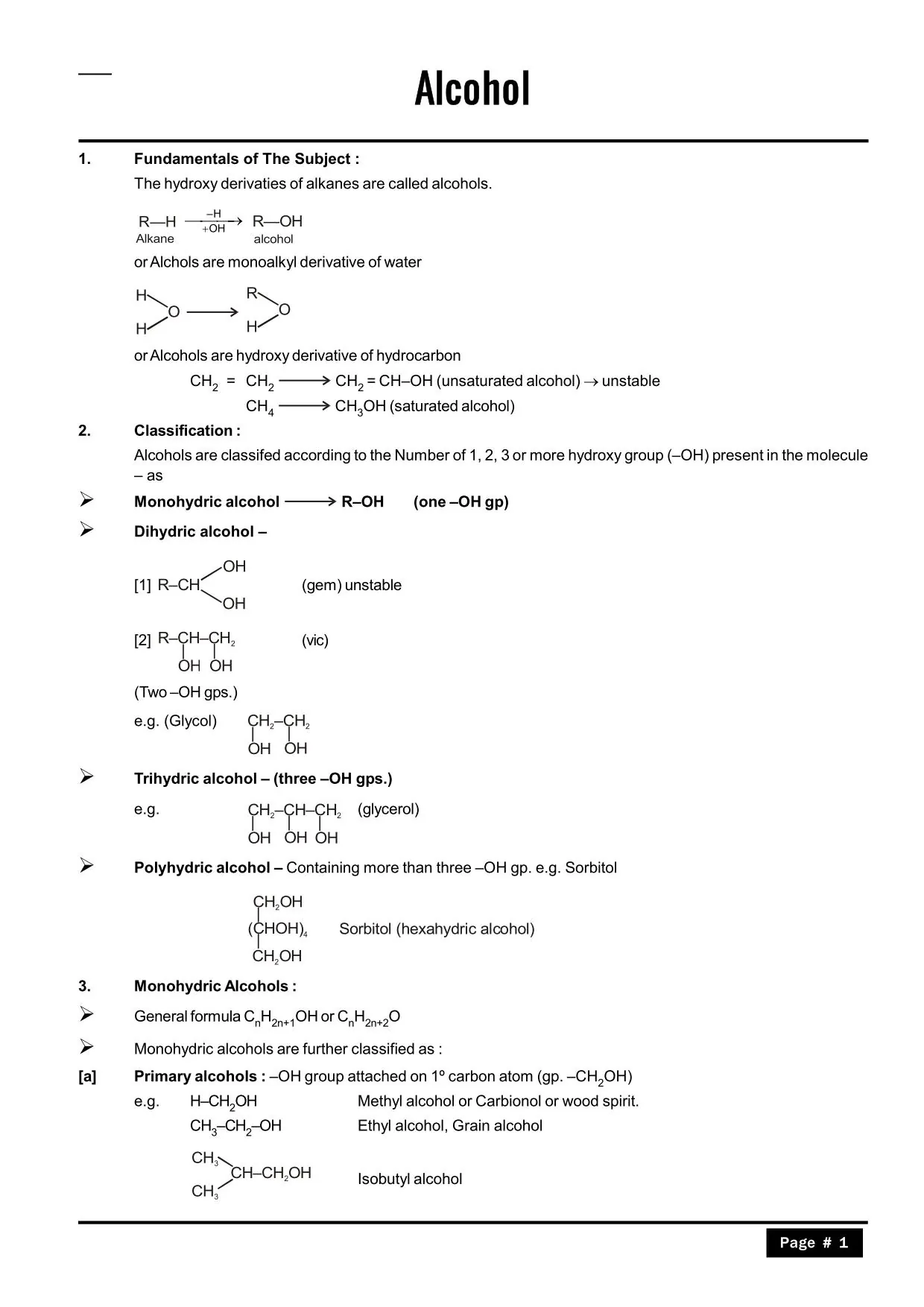 Alcohol, Ether and Phenol