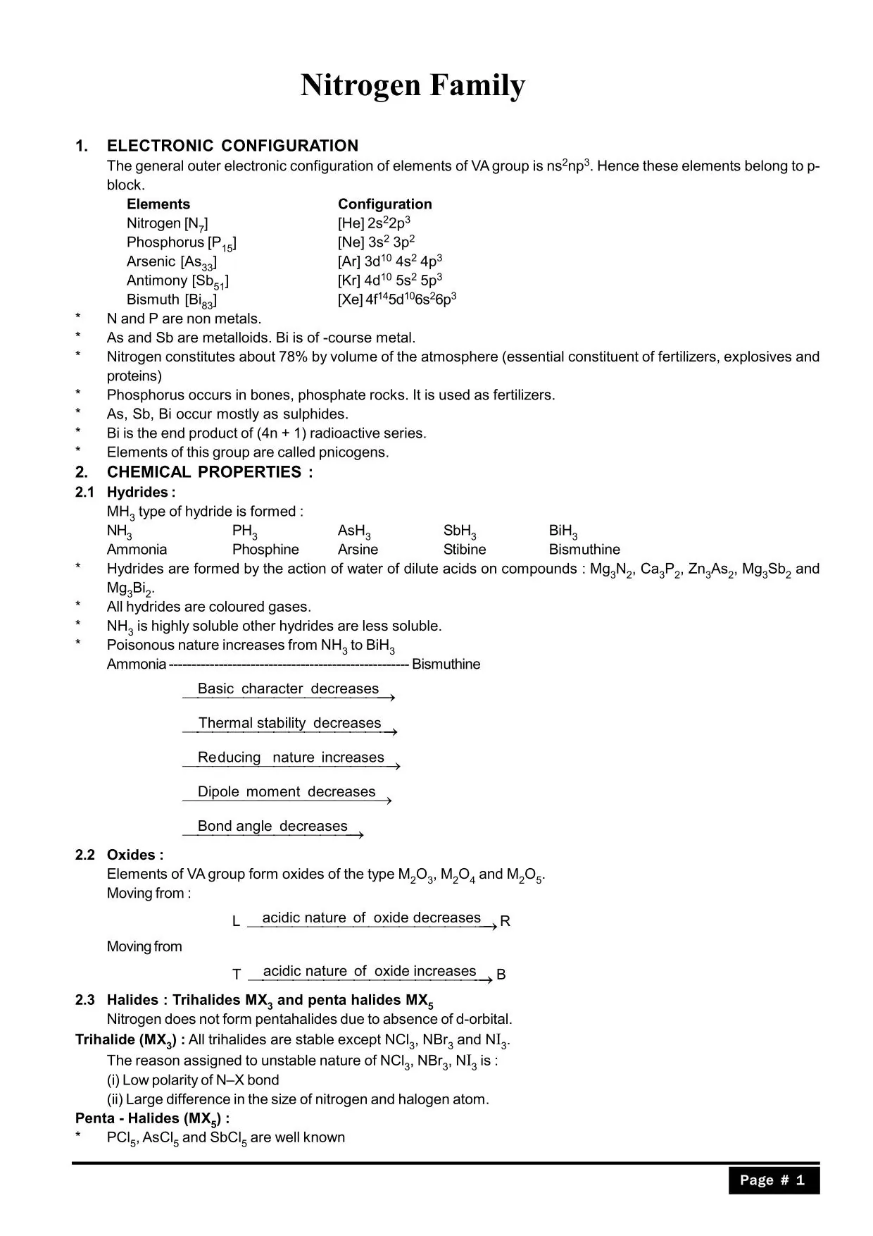 Nitrogen Family Notes for Class 12, IIT JEE & NEET