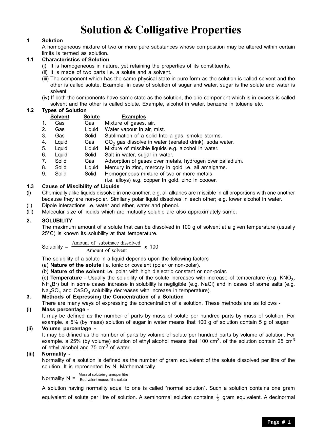 Solutions Chemistry Class 12 notes