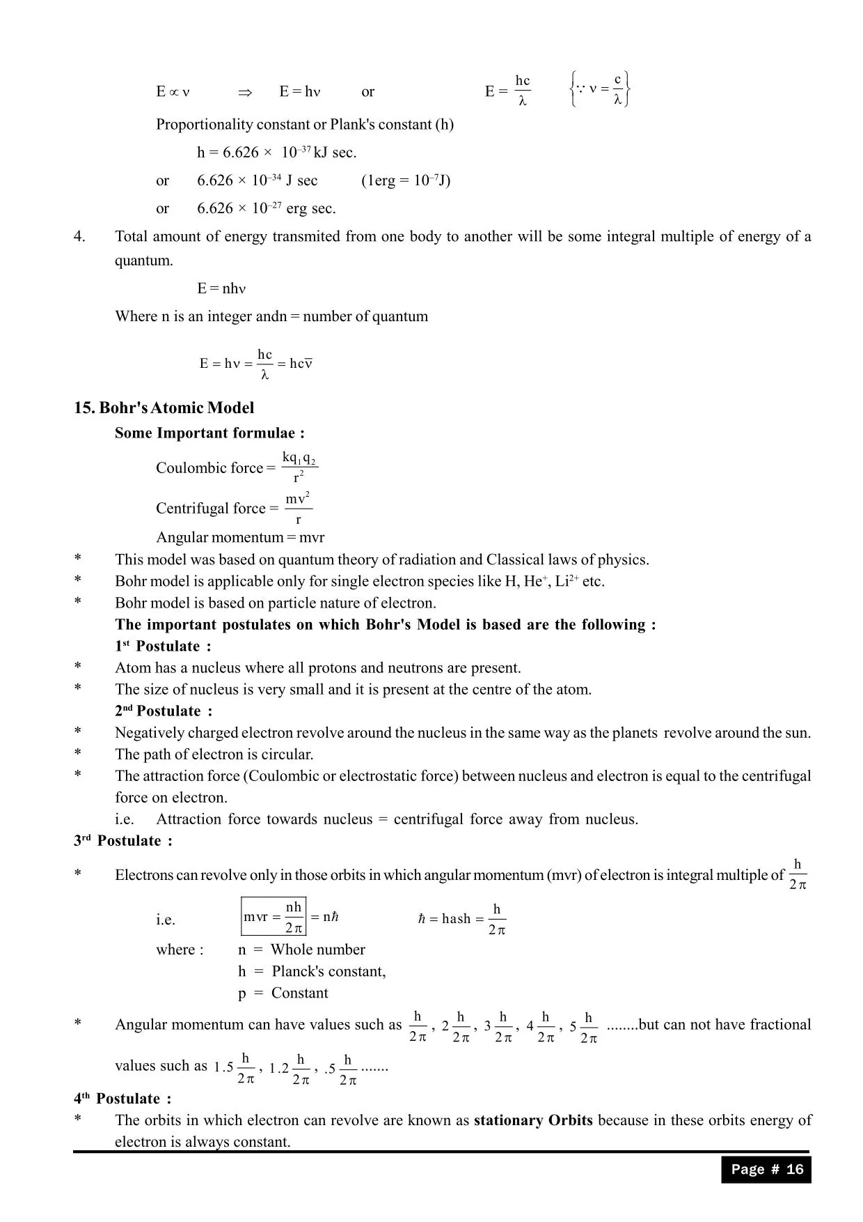 structure of atom class 11 notes for NEET & IIT: Bohr's Atomic Model