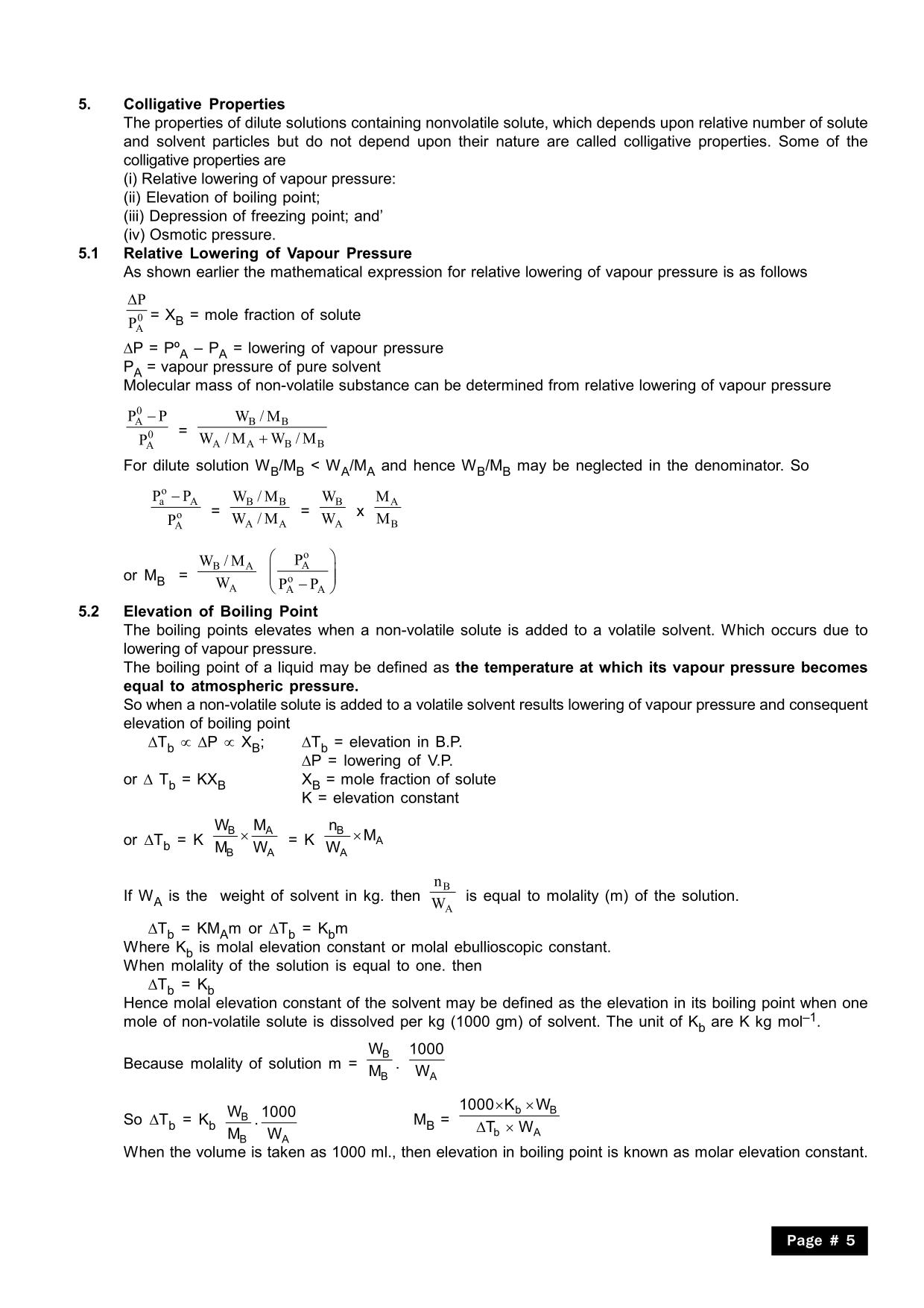 Solutions Chemistry Class 12 notes: Colligative Properties