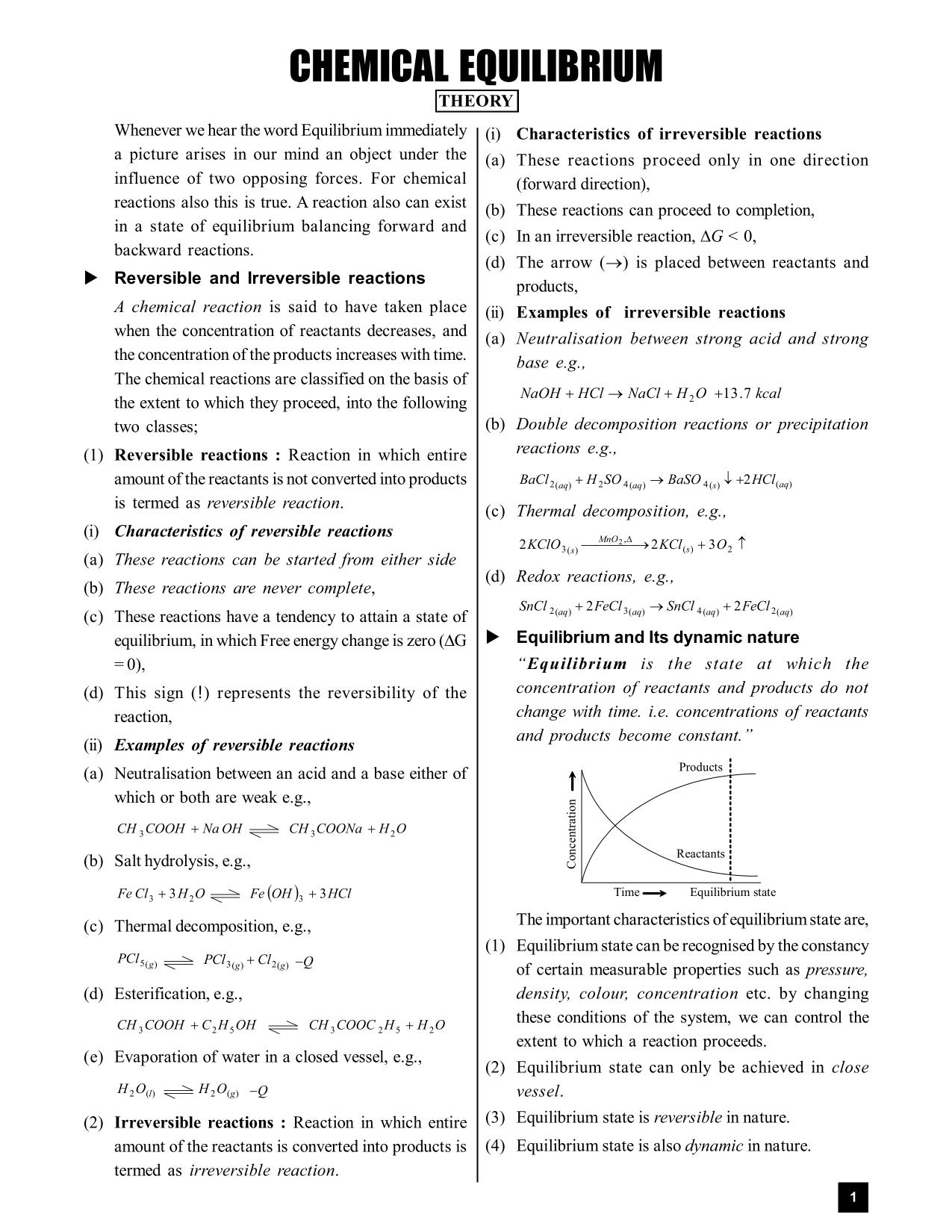 Chemical Equilibrium Short Notes for Class 11, JEE & NEET
