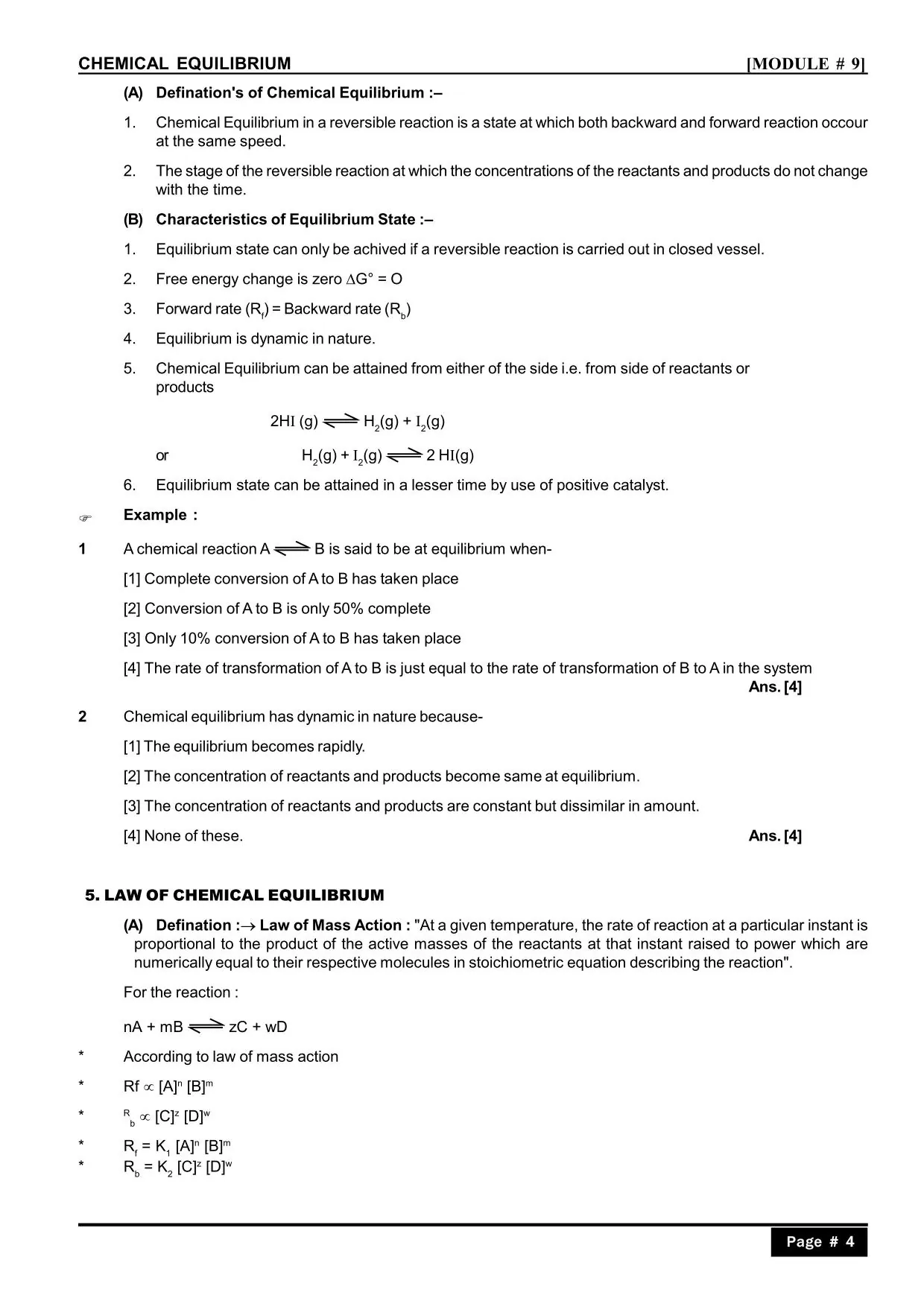 Chemical Equilibrium Class 11 Notes: Law of Chemical Equilibrium