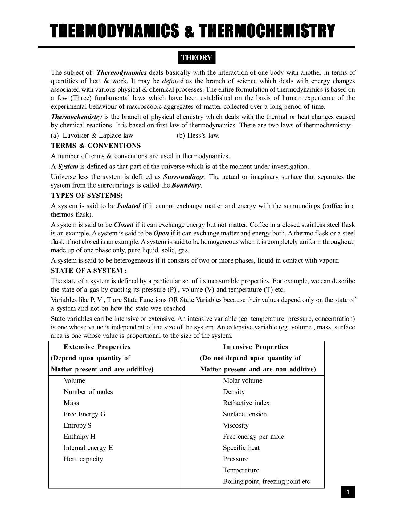 Thermodynamics Short Notes for Class 11, JEE & NEET