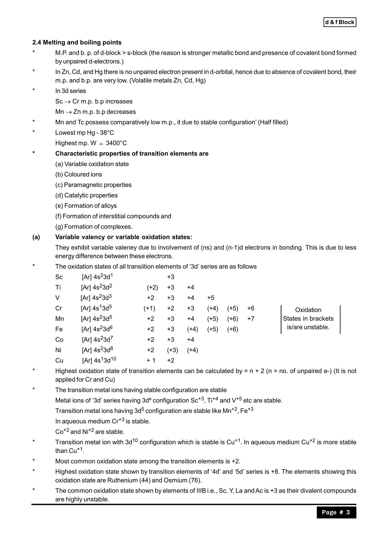 D and F Block Elements Class 12 Notes: Melting and Boiling Point