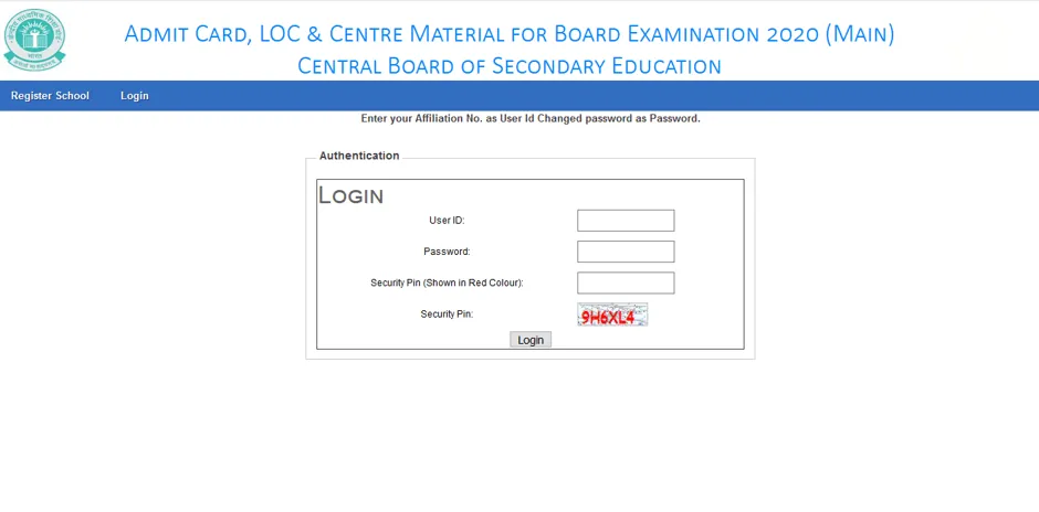 Login CBSE Admit card 2020