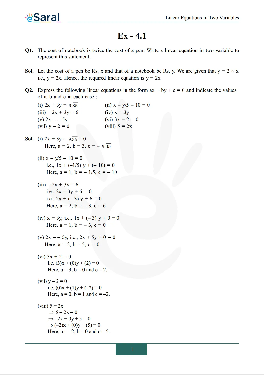 NCERT Solutions for Class 9 Maths chapter 4 Exercise 4.1 Image 1
