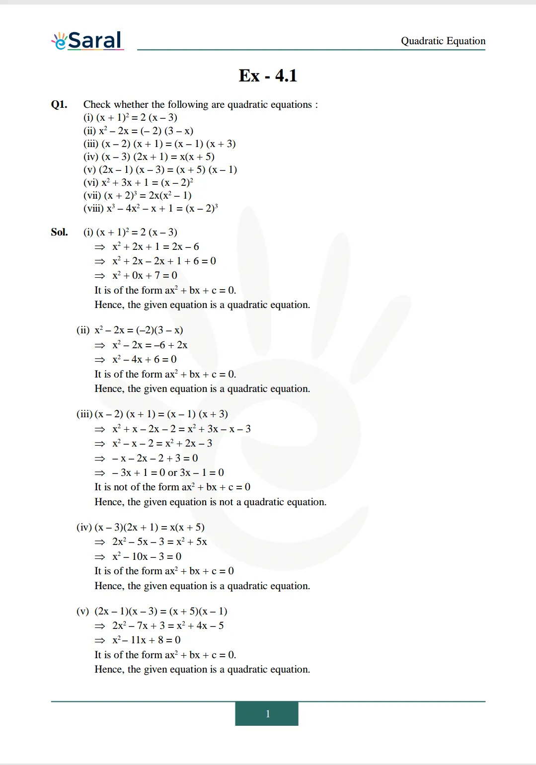 NCERT Solutions for Class 10 Maths chapter 4 Exercise 4.1 Image 1