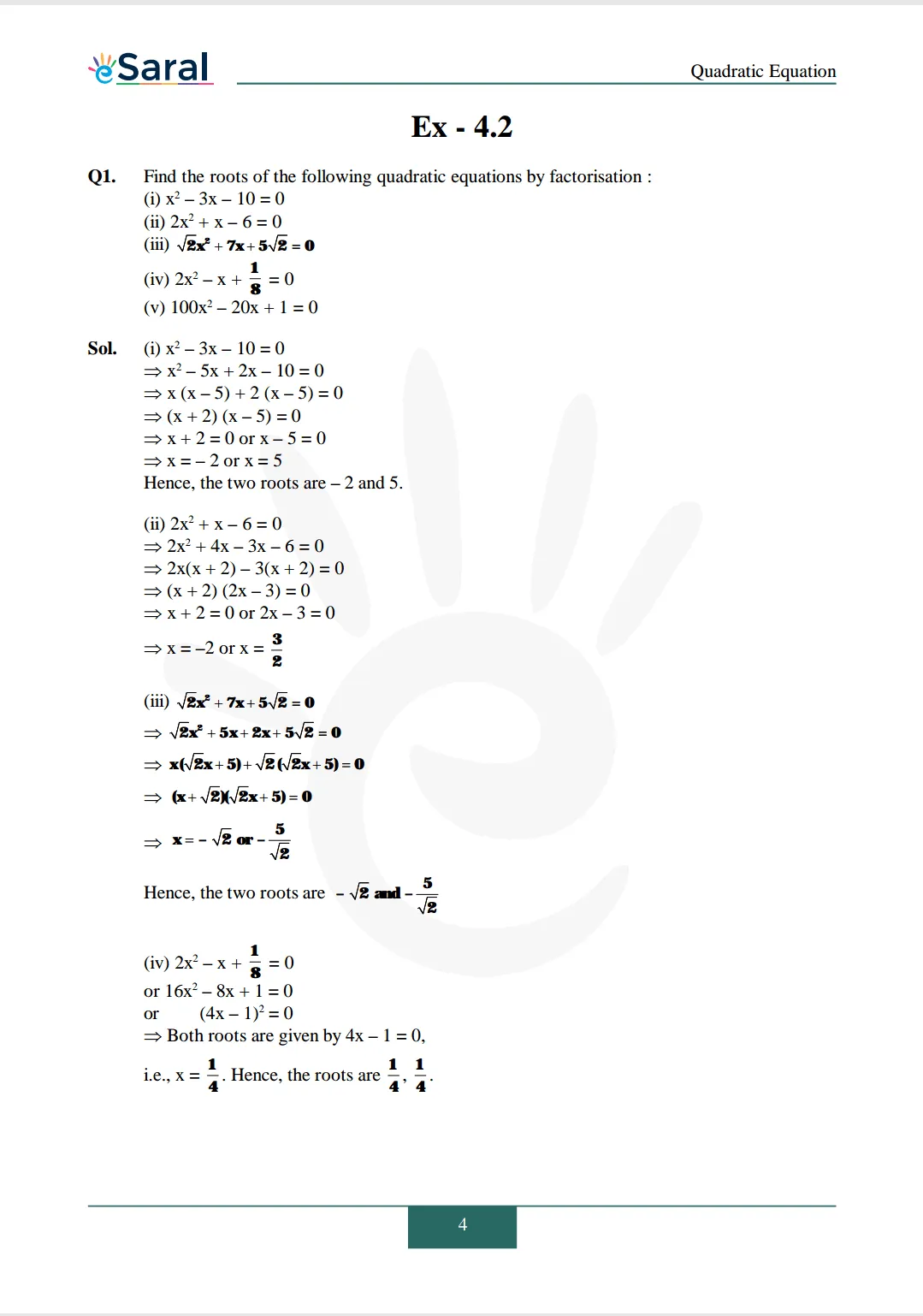 NCERT Solutions for Class 10 Maths chapter 4 Exercise 4.2 Image 1
