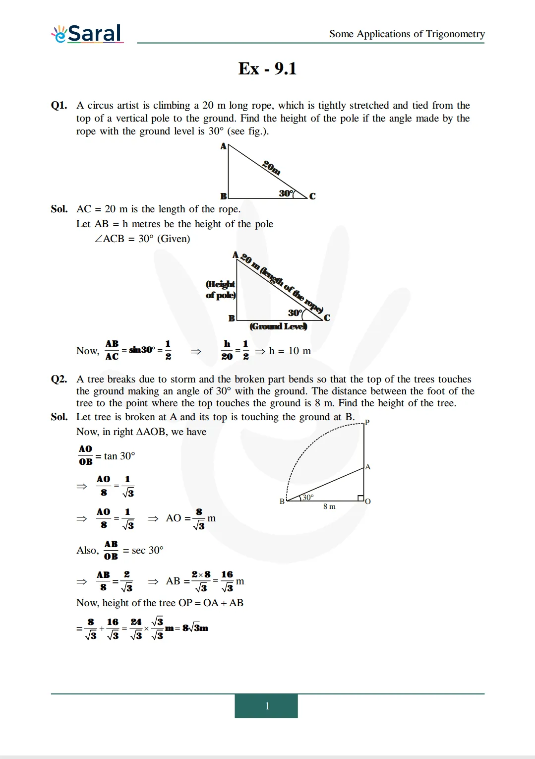 NCERT Solutions for Class 10 Maths chapter 9 Exercise 9.1 image 1