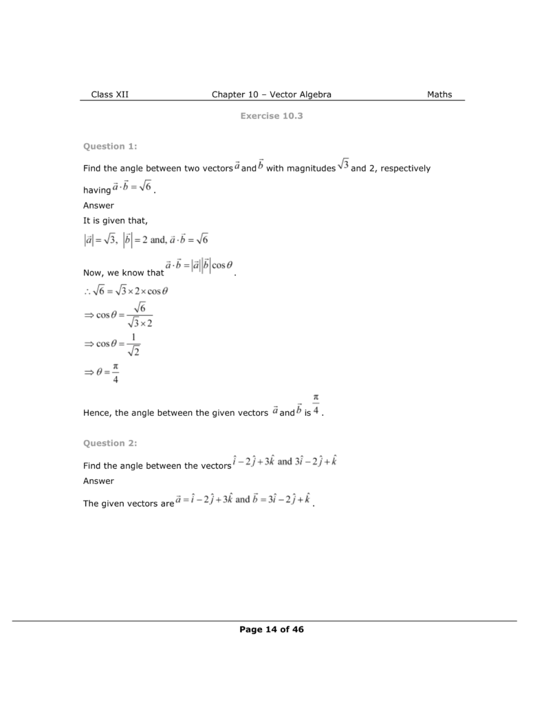 NCERT Class 12 Maths Chapter 10 Exercise 10.3 Solutions Image 1