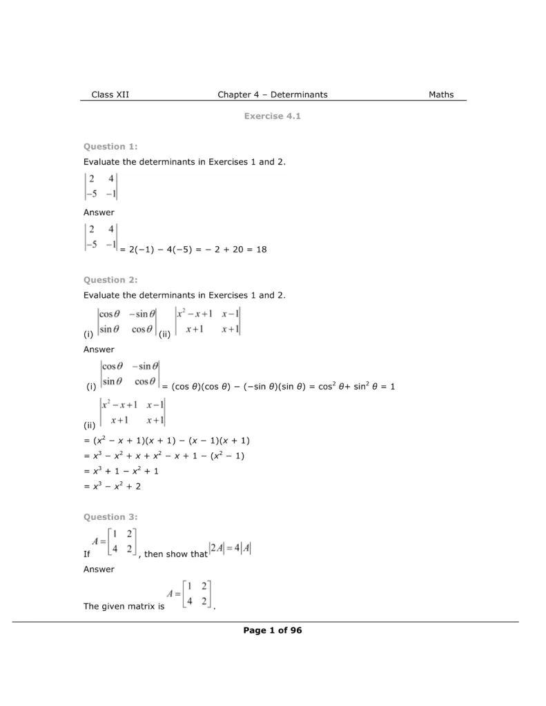 NCERT Solutions for Class 12 Maths chapter 4 Image 1