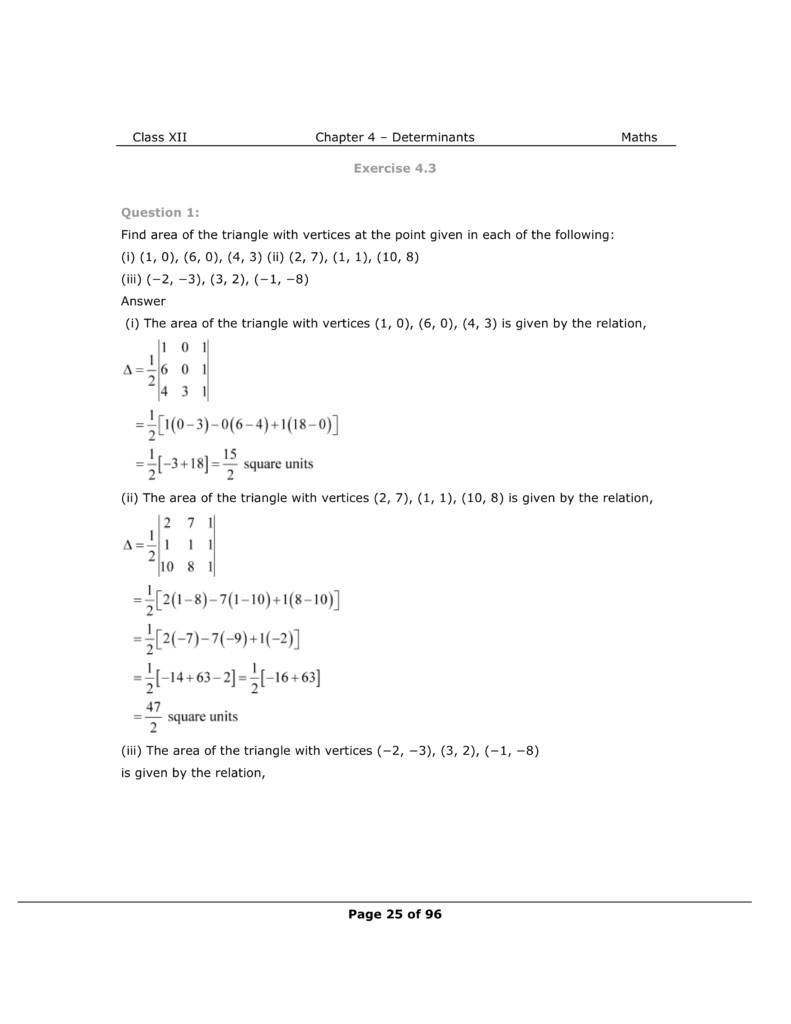NCERT Class 12 Maths Chapter 4 Exercise 4.3 Solutions Image 1