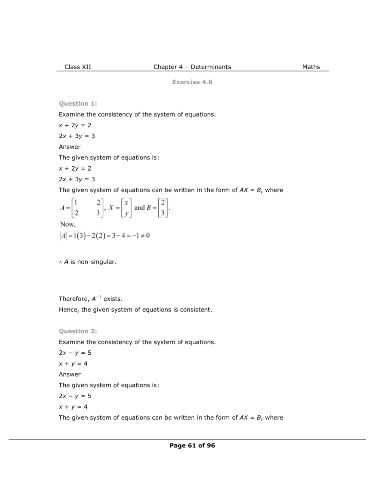 NCERT Class 12 Maths Chapter 4 Exercise 4.6 Solutions Image 1