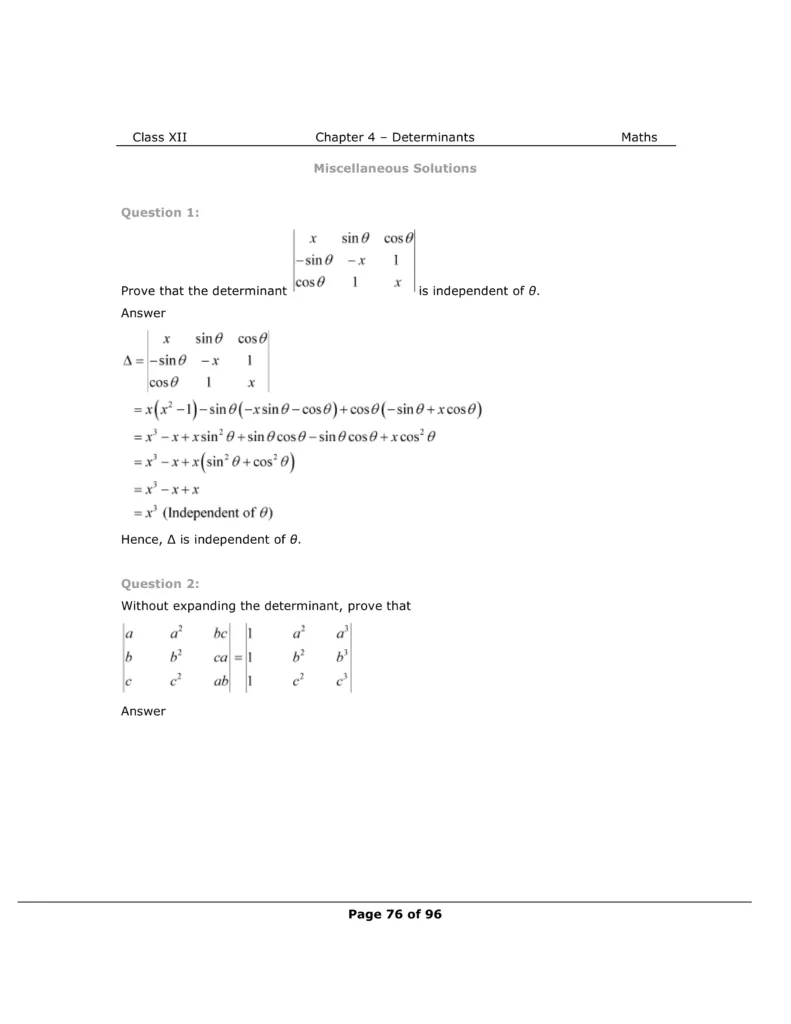 NCERT Solutions For Class 12 Maths Chapter 4 Miscellaneous Exercise Image 1