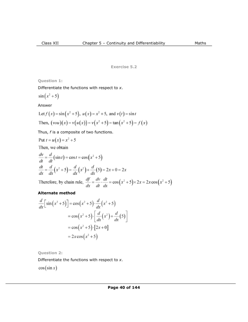NCERT Class 12 Maths Chapter 5 Exercise 5.2 Solutions Image 1