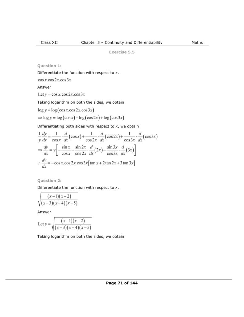 NCERT Class 12 Maths Chapter 5 Exercise 5.5 Solutions Image 1
