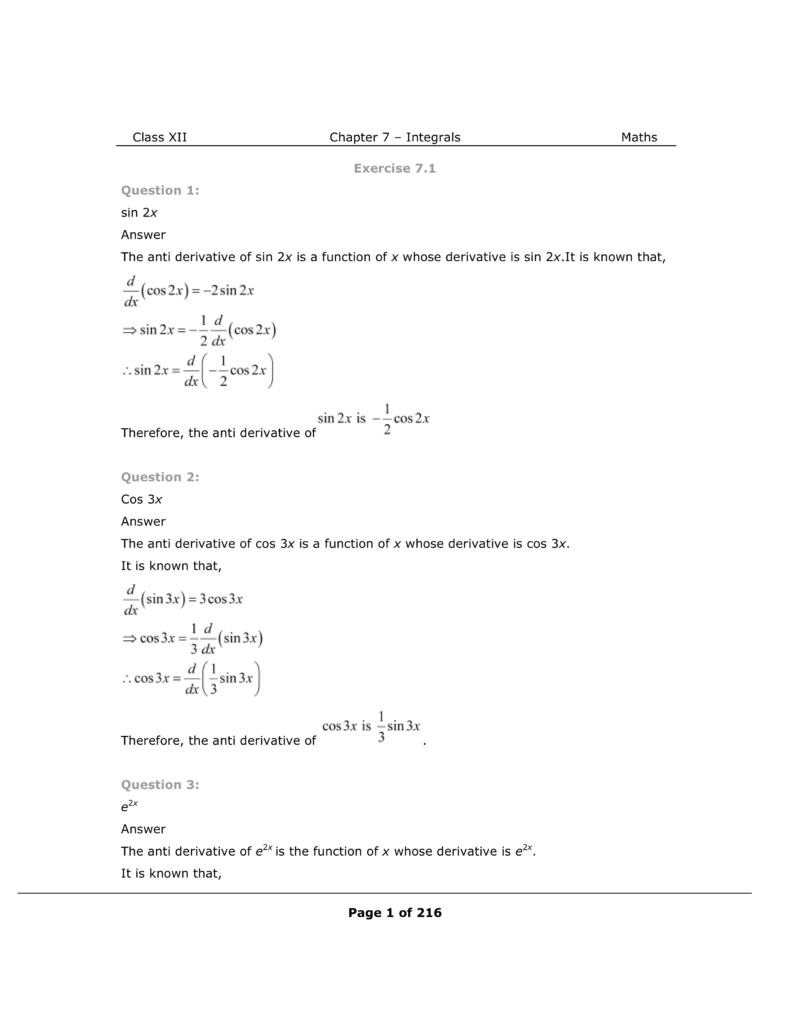 NCERT Class 12 Maths Chapter 7 Exercise 7.1 Solutions Image 1