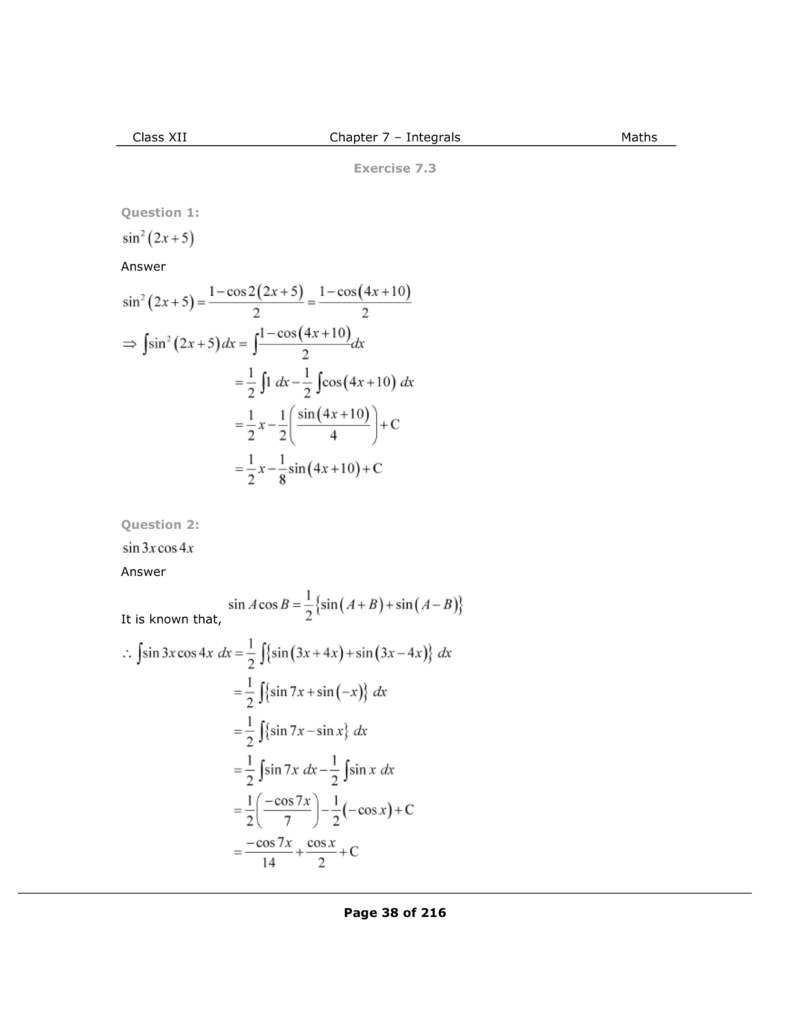 NCERT Class 12 Maths Chapter 7 Exercise 7.3 Solutions Image 1