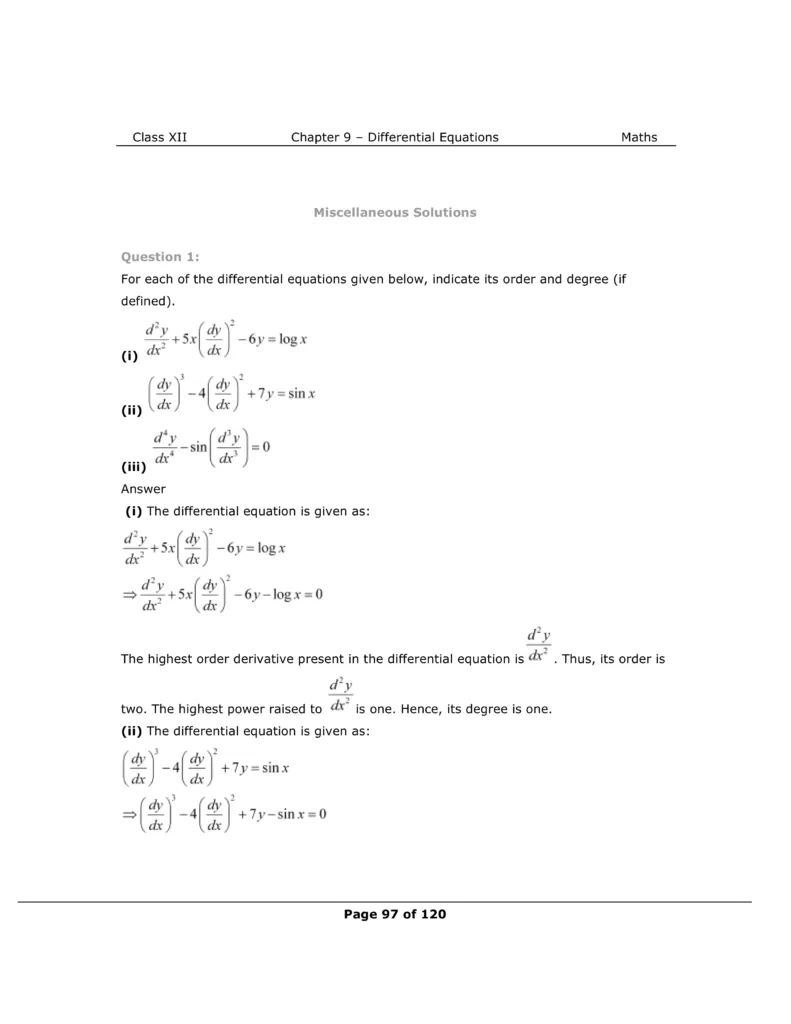NCERT Solutions For Class 12 Maths Chapter 9 Miscellaneous Exercise Image 1