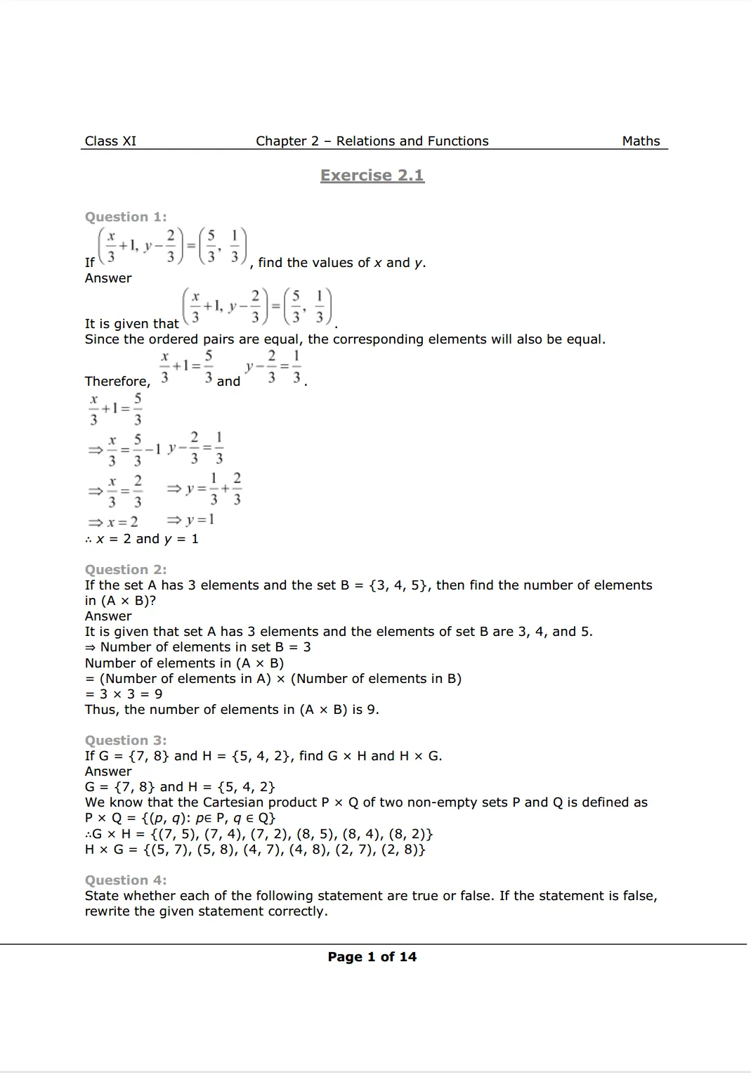 NCERT Class 11 maths chapter 2 exercise 2.1 Solutions Image 1