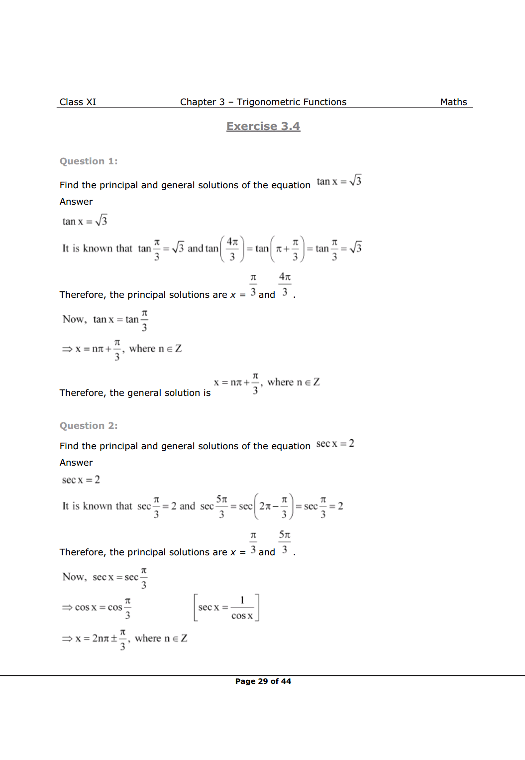 Class 11 Maths Chapter 3 Exercise 3.4 Solutions Image 1