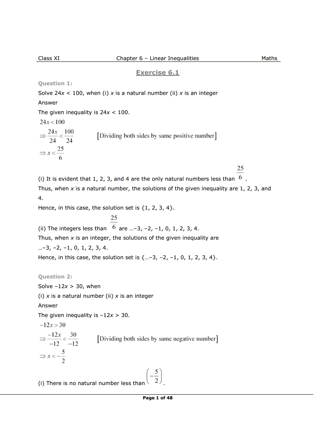 Class 11 Maths Chapter 6 Exercise 6.1 Solutions Image 1