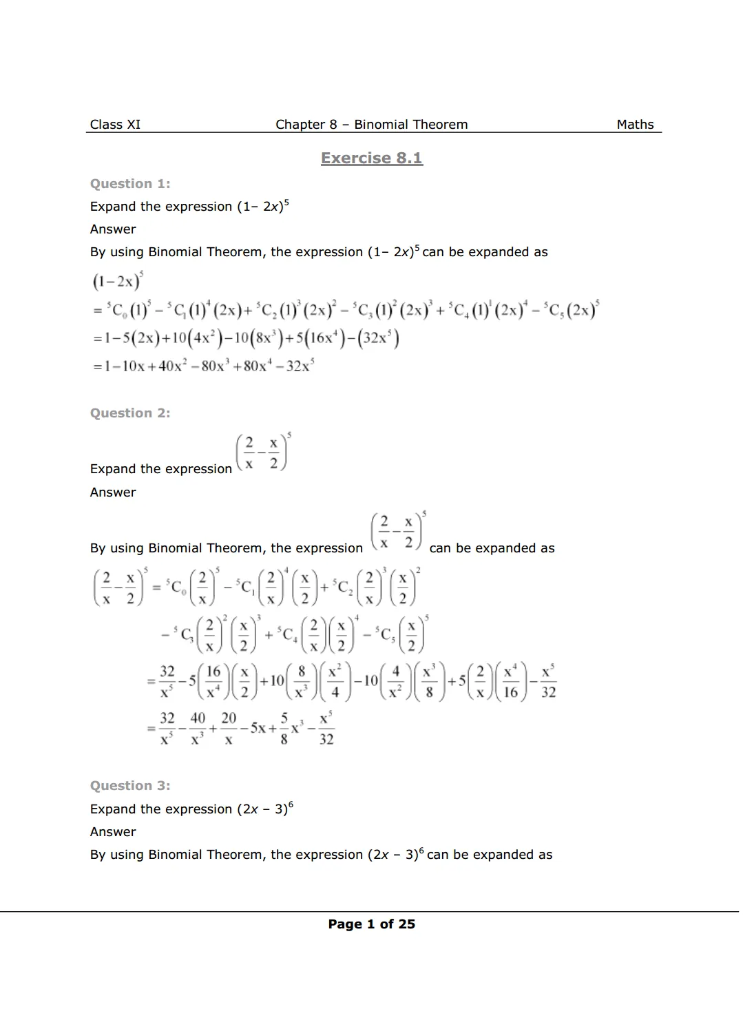 NCERT Class 11 Maths Chapter 8 Exercise 8.1 Solutions Image 1