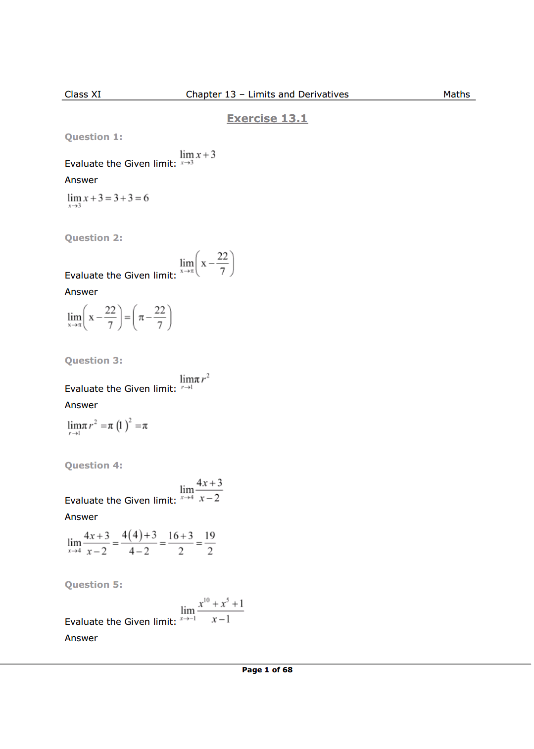 NCERT Solutions for Class 11 Maths chapter 13 image 1