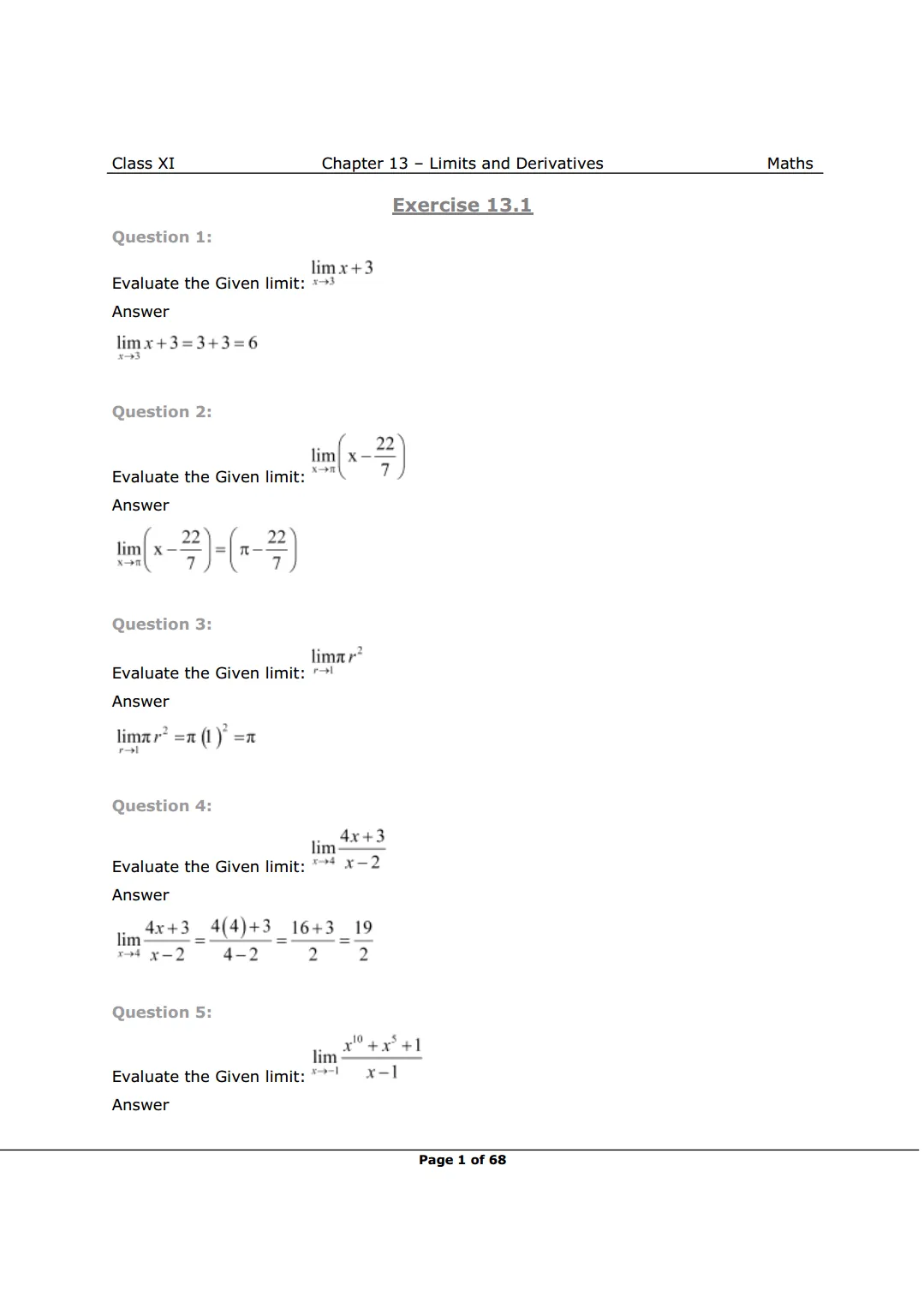 NCERT Class 11 Maths Chapter 13 Exercise 13.1 Solutions image 1