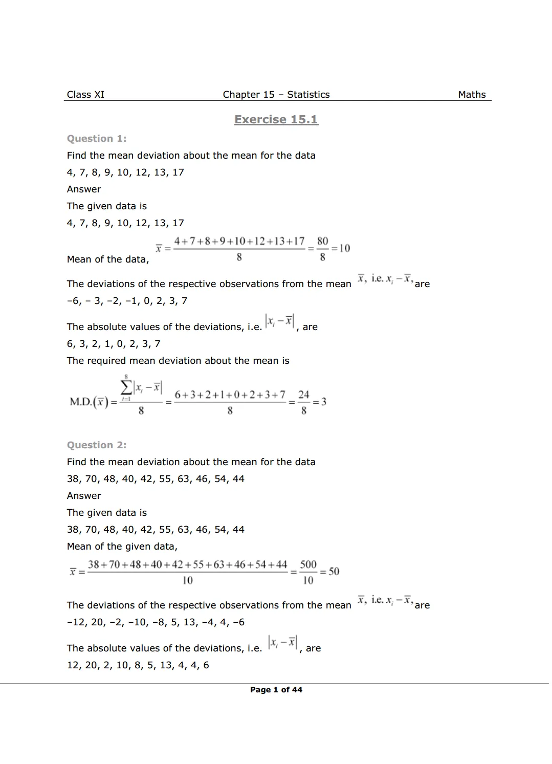 NCERT Class 11 Maths Chapter 15 Exercise 15.1 Solutions image 1
