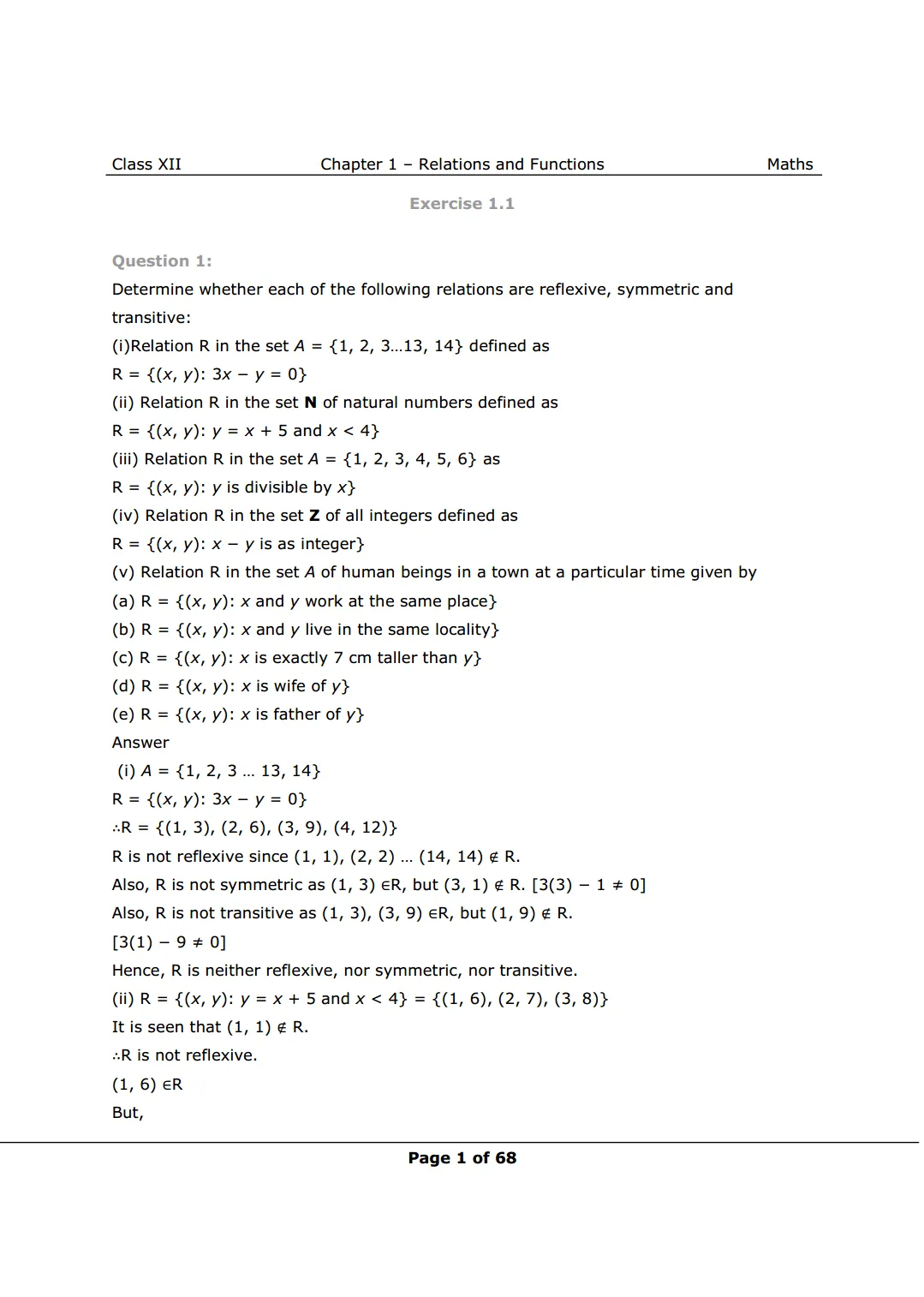 NCERT Class 12 Maths Chapter 1 Exercise 1.1 Solutions image 1