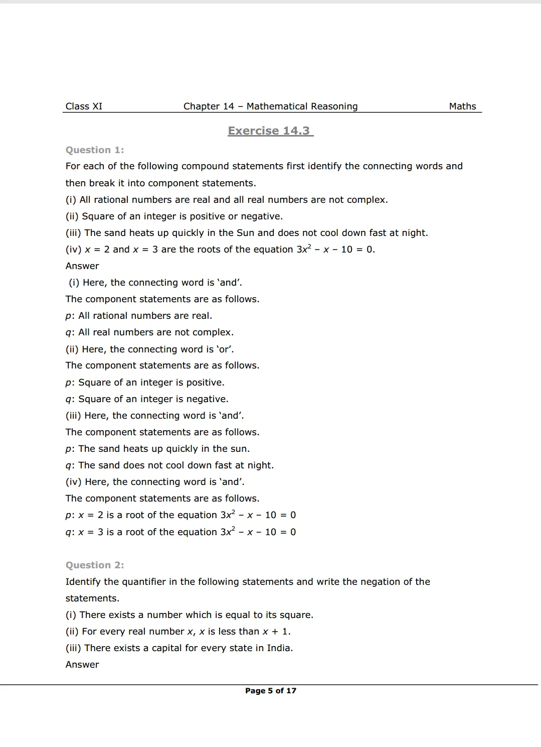 NCERT Class 11 Maths Chapter 14 Exercise 14.3 Solutions image 1