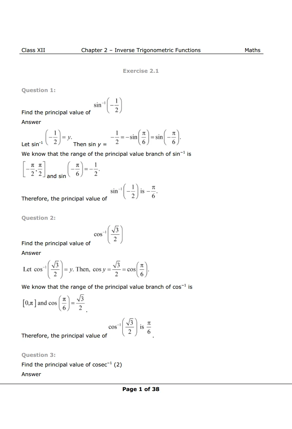 NCERT Class 12 Maths Chapter 2 Exercise 2.1 Solutions image 1