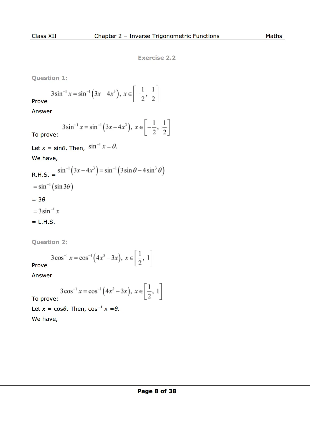 NCERT Class 12 Maths Chapter 2 Exercise 2.2 Solutions image 1