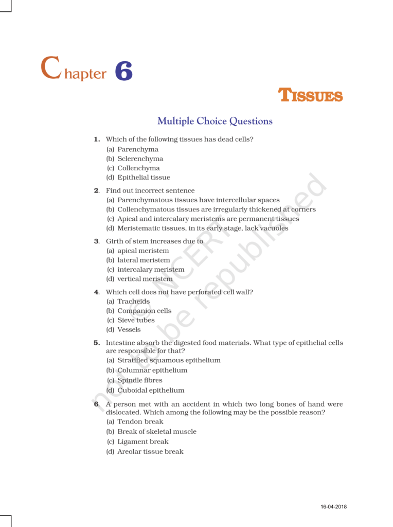 NCERT Exemplar Class 9 Science Chapter 6 - Tissues - eSaral