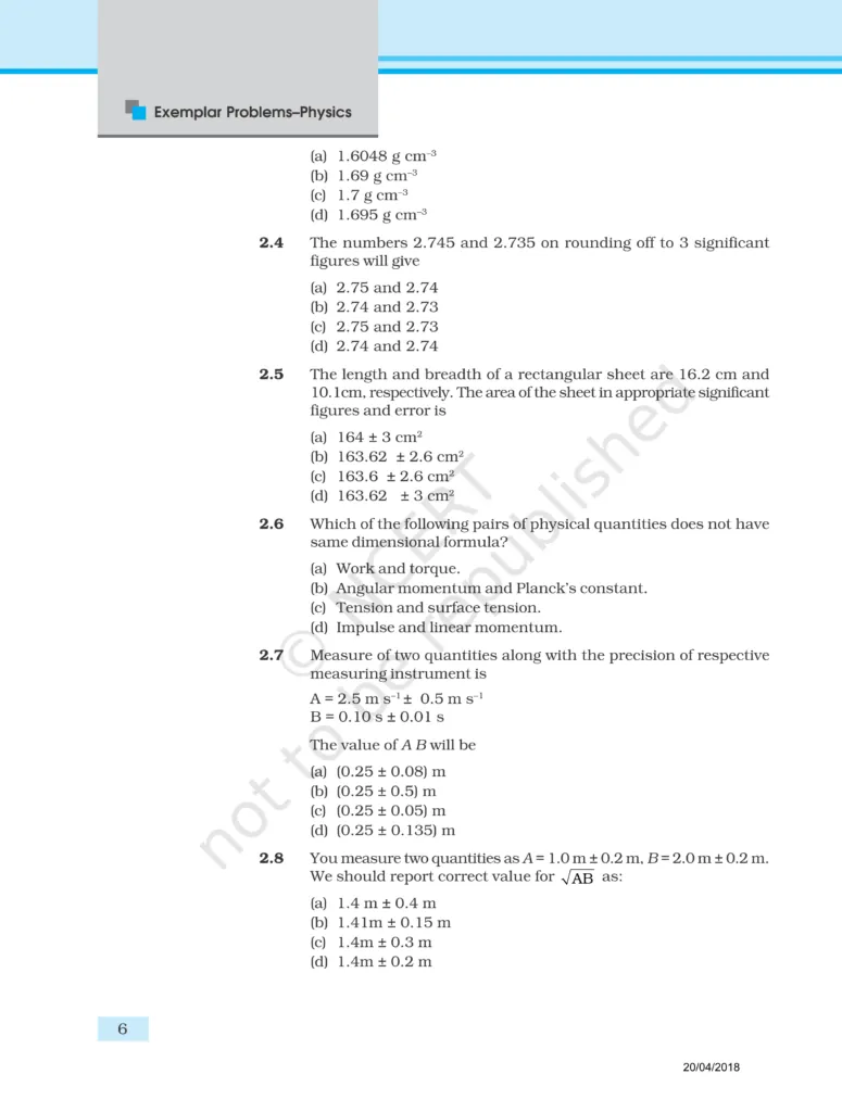 NCERT Exemplar Class 11 Physics Chapter 2 Image 2