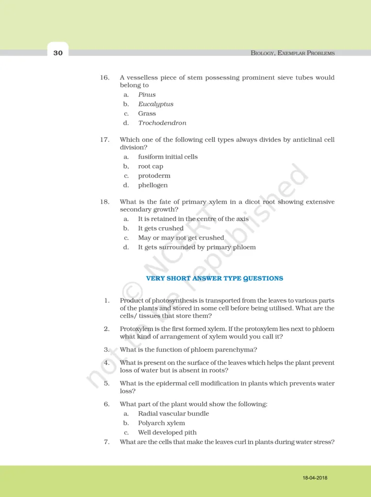 NCERT Exemplar Class 11 Biology Chapter 6 Image 4