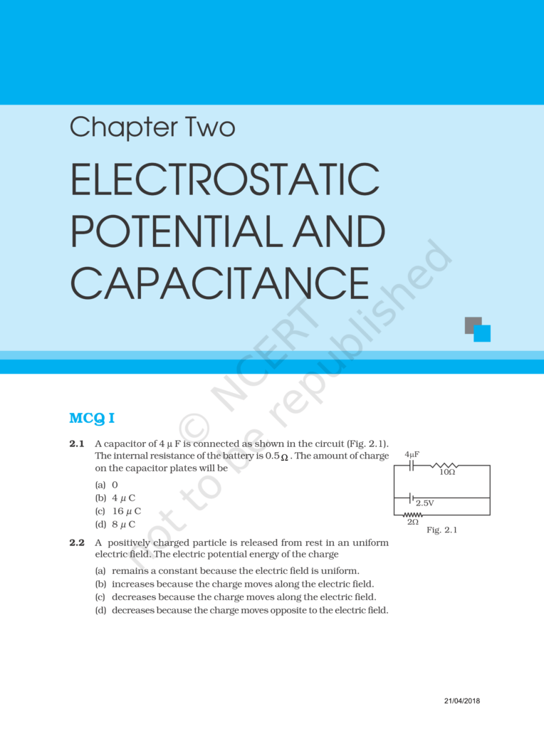 NCERT Exemplar Class 12 Physics Chapter 2 Image 1