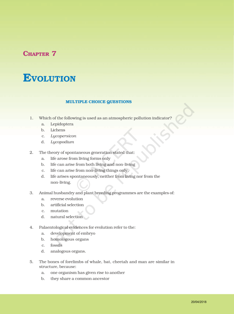 NCERT Exemplar Class 12 Biology Chapter 7 - Evolution