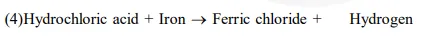 (4) Dilute hydrochloric acid reacts with iron filings