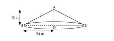 A conical tent is 10 m high and the radius of its base is 24 m. Find (i) slant height of the tent