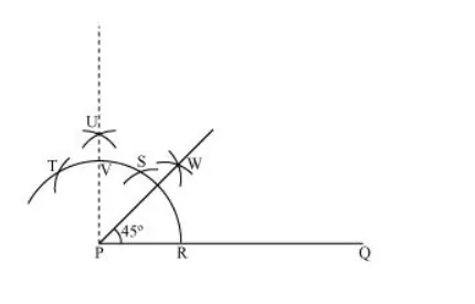 Construct an angle of 45° at the initial point of a given ray and justify the construction.