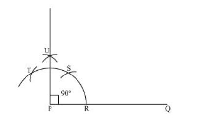 Construct an angle of 90° at the initial point of a given ray and justify the construction.
