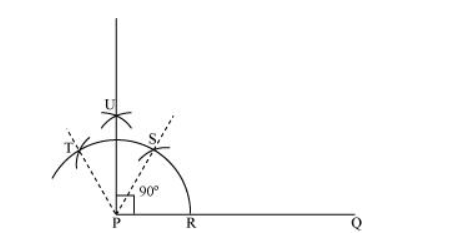 Construct an angle of 90° at the initial point of a given ray and justify the construction.