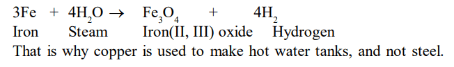 Give reasons why copper is used to make hot water tanks and not steel (an alloy of iron).