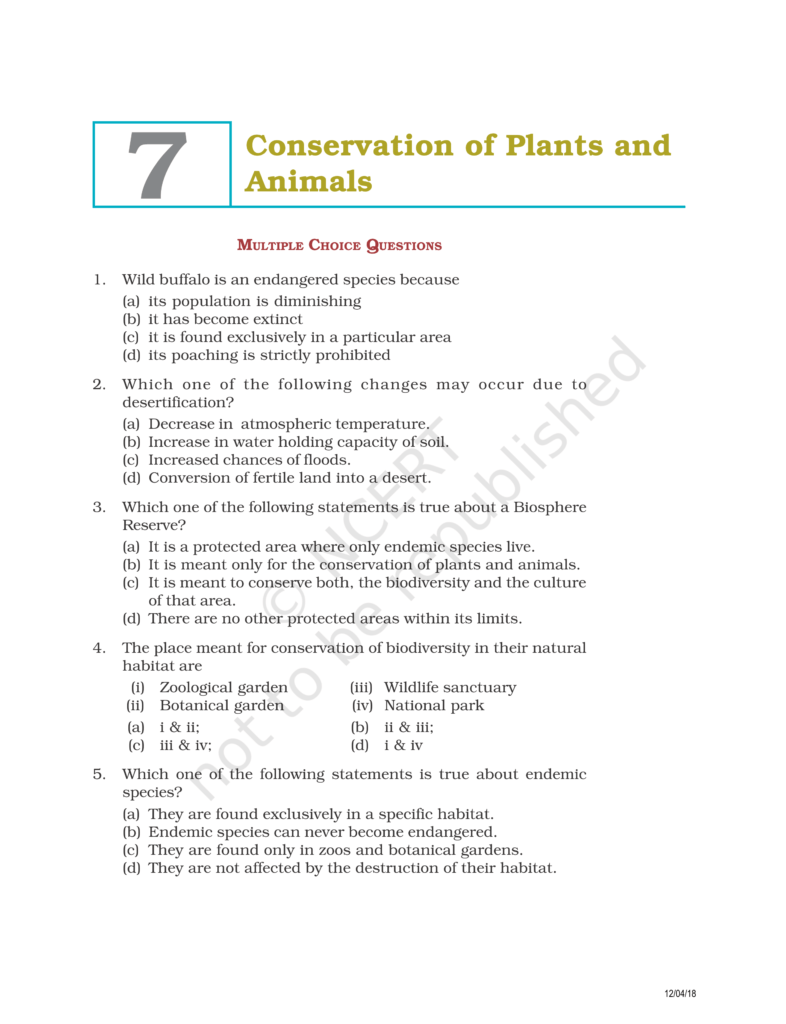 NCERT Exemplar Class 8 Science Chapter 7 - Conservativation of Plants and  Animals