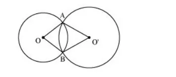 Prove that line of centres of two intersecting circles subtends 