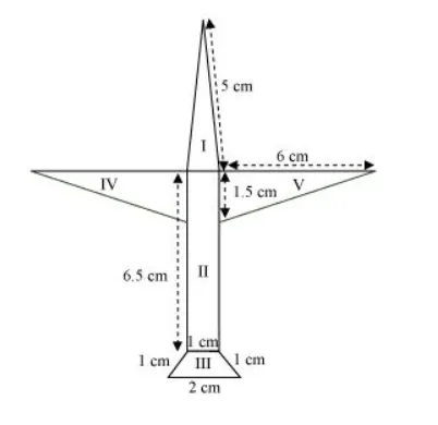 Radha made a picture of an aeroplane with coloured papers as shown in the given figure. 