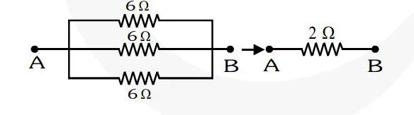 . Show how you would connect three resistors, each of resistance 6 , so that the combination has a resistance of (i) 9 (ii) 2 .02